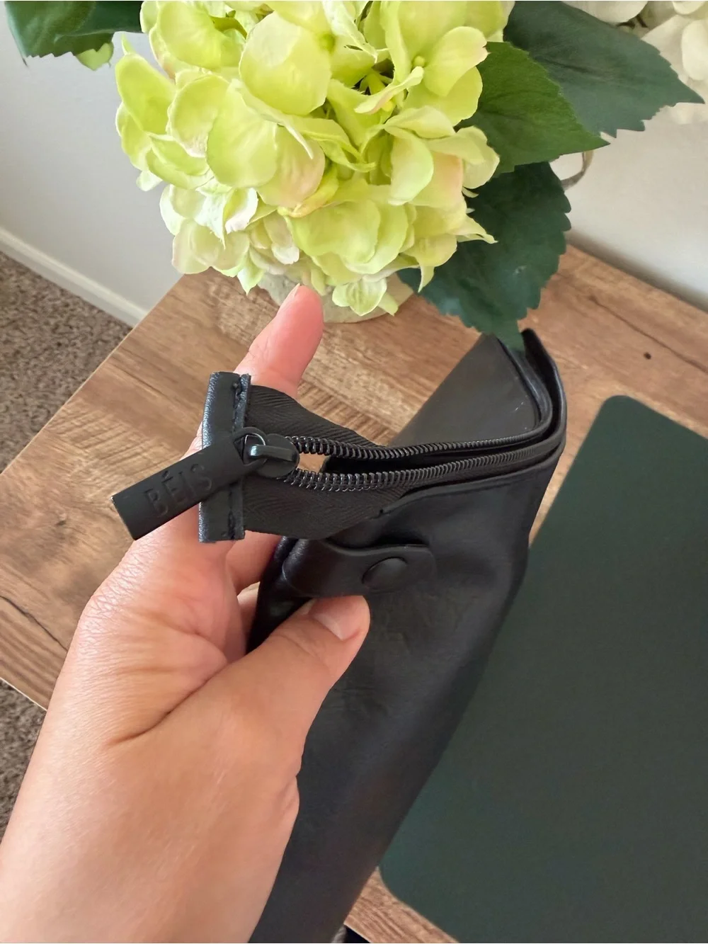 BEIS Black Leather Laptop Sleeve Pouch